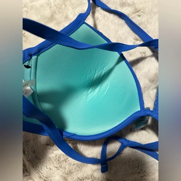 Shade & Shore Womens Blue Crochet Underwire Padded Bikini Top Swimwear 36DD - Picture 4 of 8